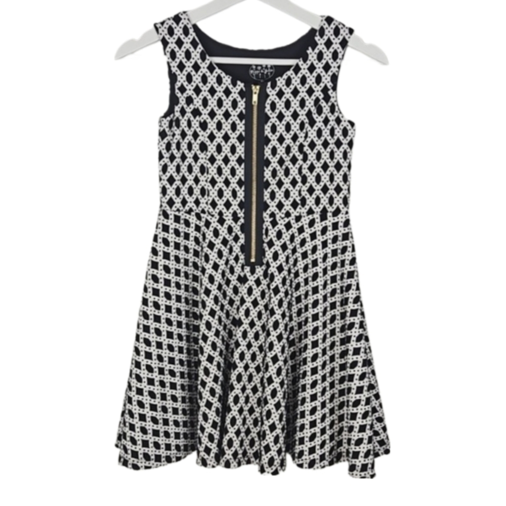 Pippa & Julie Textrued A-Line Zip-Front Dress in Black & White, Girls 8